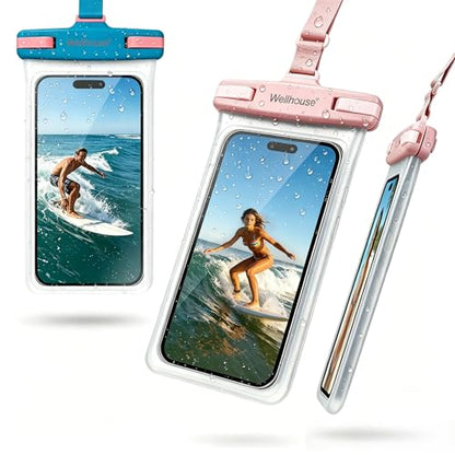 wellhouse Waterproof Phone Pouch, Waterproof Phone Case for iPhone 17 16 15 14 13 Pro Max XS Samsung, IPX8 3D Cellphone Dry Bag Beach Essentials (2 Pack - Luminous Blue & Pink7.0, 7 inch) - color: 2 Pack - Luminous Blue & Pink7.0"