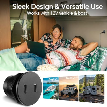 50W 12V USB Outlet Dual 25W USB-C Charger PD 3.0 Aluminum Fast Charging Socket, Replacement Car Charger Accessories for RV Camper Trailer Truck Boat Golf (2Pcs) - color: 2Pcs