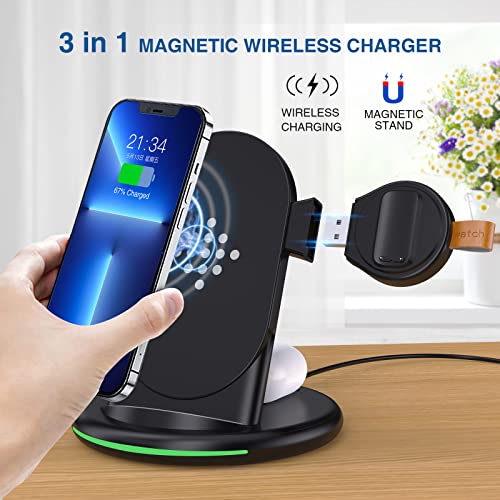 3 in 1 Wireless Charger for Fitbit Charge 6/5/Fitbit Luxe,Wireless Charging Station Compatible for iPhone 14/12 Pro Max/13/11/8, for Samsung Galaxy S22+ S22, for AirPods Pro/3 (Black)