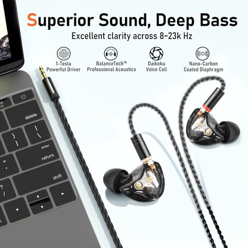 Audiovance Vibes 202 HiFi Wired Earbuds, IEM in-Ear Monitor Headphones - color: 1-Black