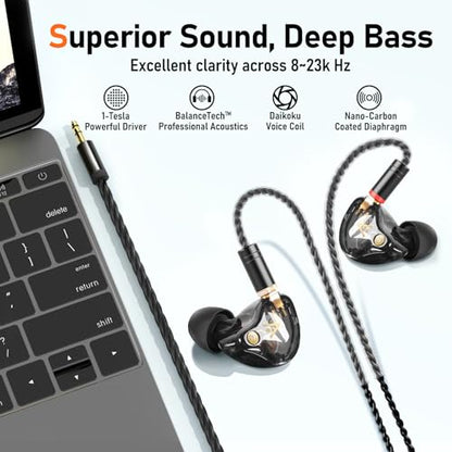 Audiovance Vibes 202 HiFi Wired Earbuds, IEM in-Ear Monitor Headphones - color: 1-Black