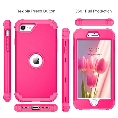 BENTOBEN for iPhone SE 2022 Case and iPhone SE 2020 Case, Heavy Duty 3 in 1 Full Body Rugged Shockproof Hybrid Hard PC Soft Rubber Girls Women Boys Cover for iPhone SE 3rd/2nd Gen, Hot Pink - color: Hot Pink