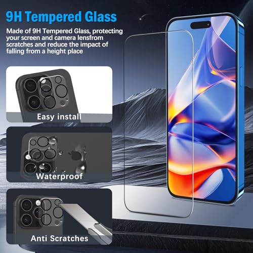 Slanku for iPhone 16 Pro Max Screen Protector Tempered Glass Camera Lens