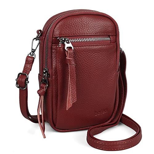 befen Genuine Leather Crossbody Cell Phone Purse for Women, Small Zip Around RFID Blocking Crossbody Wallet Bags - color: Style 02-burgundy