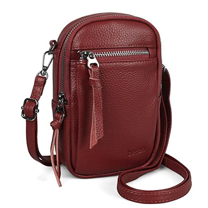 befen Genuine Leather Crossbody Cell Phone Purse for Women, Small Zip Around RFID Blocking Crossbody Wallet Bags - color: Style 02-burgundy