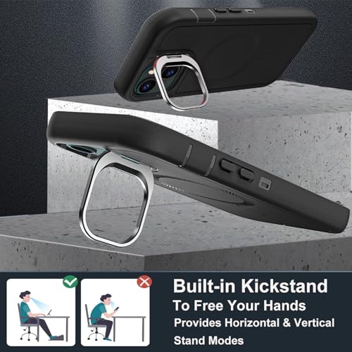 YKHJKLEC for iPhone 13/14 Case, Military Grade 3 in 1 Heavy Duty Shockproof/Drop Proof/Dust Proof with Kickstand Case, with 2 x Tempered Glass Screen Protector (ZJ-Black/Black) - color: ZJ-Black/Black