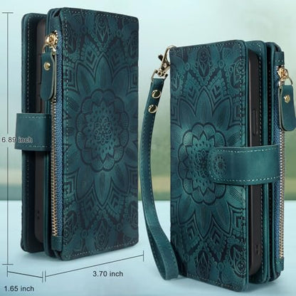 Harryshell Detachable Wallet Leather Case Compatible with Motorola Moto G Stylus 5G 2025/2026 Magnetic Phone Case Zipper with Cash Coin Pocket Multi Card Slots Holder Wrist Strap (Flower Teal) - color: Flower Teal, size: Moto G Stylus 5G 2025