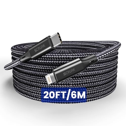 Extra Long Phone Charger Cord 20Ft, USB C to Lightning Nylon Braided Cable