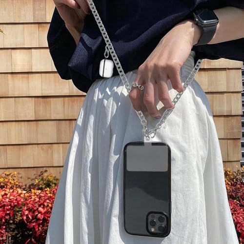 Crossbody Phone Lanyard, Metal Phone Chain for Women Men, Adjustable Phone Strap with Tether Tab, Anti-Theft Neck Strap Compatible with iPhone 17, 16, 15, Most Smartphones, Silver - color: Silver
