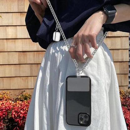 Crossbody Phone Lanyard, Metal Phone Chain for Women Men, Adjustable Phone Strap with Tether Tab, Anti-Theft Neck Strap Compatible with iPhone 17, 16, 15, Most Smartphones, Silver - color: Silver