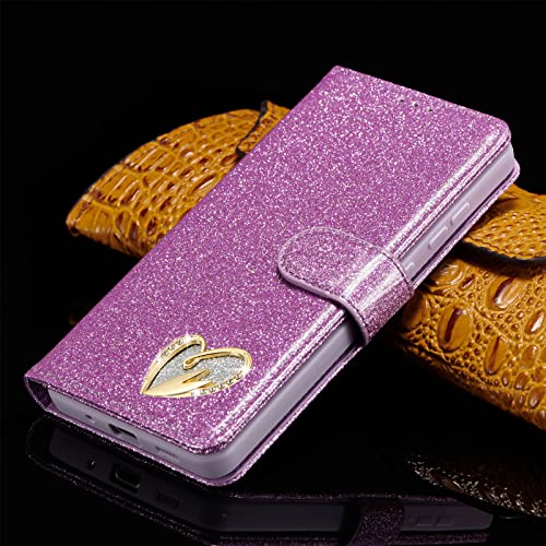 QLTYPRI Case for Samsung Galaxy A16 4G/5G, Bling Shiny Glitter Flip Folio Case Full-Body Protective Cover Card Slots Magnetic Closure Kickstand Wrist Strap for Women Girls A16 Case - Purple