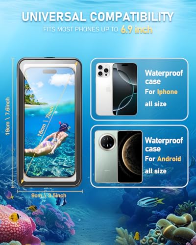 Waterproof Phone Case, IPX8 Underwater Floating Case for Snorkeling Swimming Beach Cruise Travel, Water Proof Dry Case for iPhone 16/15/14 Pro, Samsung Galaxy S26/S25/S24/S23/S22 (Black) - color: Black