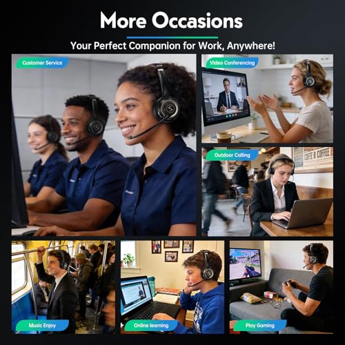 Wireless Headset with Mic for Work, Dual-Mode Headphones 50H Talk - color: Black