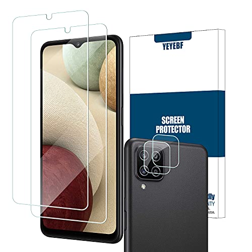 Galaxy A12 HD Clear Tempered Glass Screen Protector + Camera Lens Protectors, [2+2 Pack] [3D Glass] [Bubble-Free] [Anti-Glare] Screen Protector Glass For Samsung Galaxy A12 - size: Galaxy A12