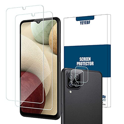 Galaxy A12 HD Clear Tempered Glass Screen Protector + Camera Lens Protectors, [2+2 Pack] [3D Glass] [Bubble-Free] [Anti-Glare] Screen Protector Glass For Samsung Galaxy A12 - size: Galaxy A12