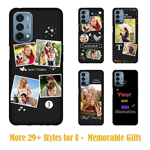 Custom Case for OnePlus Nord N200 5G Photos Collage - Personalize Name Text Date Image Initials Codes N 200 5 G Mobile Tele Smart Phone Cover Protective Durable Slim Soft Silicone Black - color: Black 09 - Heart Star Snow, 4 Photos Text