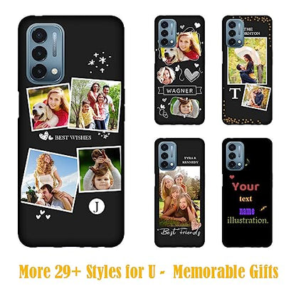 Custom Case for OnePlus Nord N200 5G Photos Collage - Personalize Name Text Date Image Initials Codes N 200 5 G Mobile Tele Smart Phone Cover Protective Durable Slim Soft Silicone Black - color: Black 09 - Heart Star Snow, 4 Photos Text