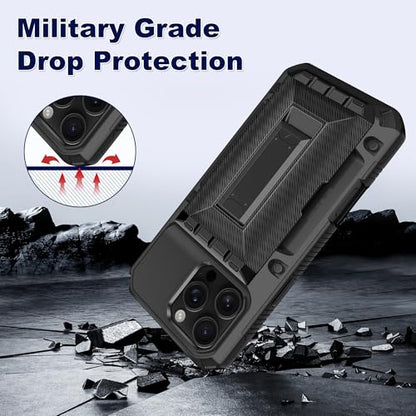 SAMONPOW for iPhone 16 Pro Case with Card Holder [4 Cards] &Kickstand Black - size: for iPhone 16 Pro