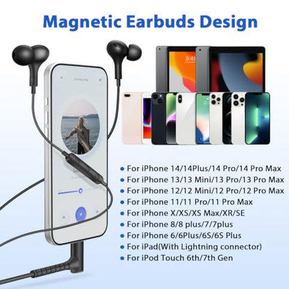 iMangoo for Apple MFi-Certified Lightning Wired Earbuds Headphones with Mic - color: Black