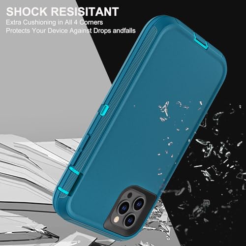 YKHJKLEC for iPhone 11 Pro Max Case, Military Grade 3 in 1 Heavy Duty Shockproof/Drop Proof/Dust Proof Case with 2Pcs Tempered Glass Screen Protector (Blue/Turquoise) - color: Blue/Turquoise