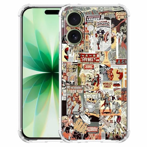 Case for iPhone 17 with Superhero Design,Cartoon Comic Pop Culture Art Collage,Clear Soft TPU Bumper Phone Cover,6.3"(Hero,17) - color: Hero, size: iPhone 17