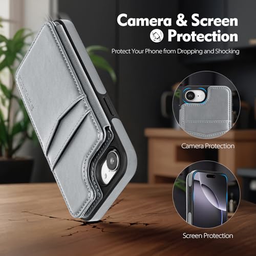 SkyEagle Compatible with MagSafe iPhone 17e / 16e Case Wallet,Titanium Grey | Magnetic Clasp,RFID Blocking,PU Leather,Flip Folio Shockproof Phone Cover,with Credit Card Slots & Kickstand for Men & Women - color: Titanium Grey