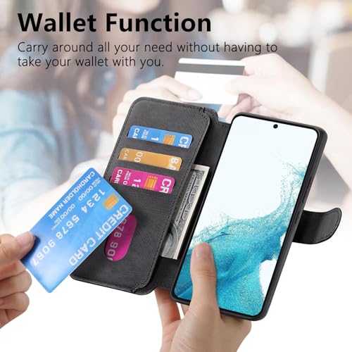 2 in 1 Detachable Wallet Case for Samsung Galaxy S22 CMG Black | PU Leather Magnetic Flip Folio Case with RFID Blocking Card Holder, Credit Card Slots Kickstand, Shockproof Protective Cover - color: Black, size: Samsung Galaxy S22