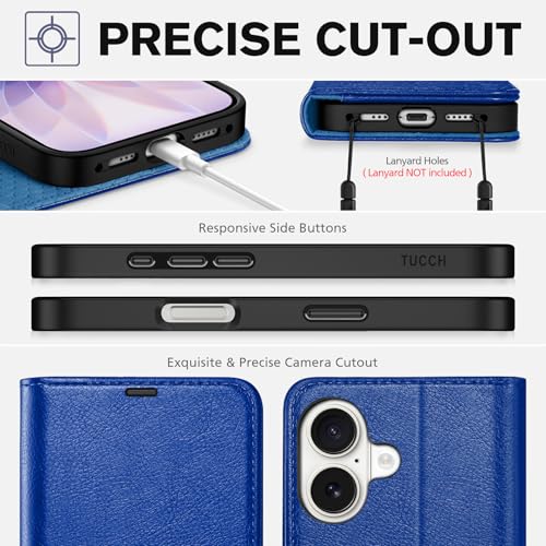 TUCCH Wallet Case for iPhone 17 (6.3") 2025, Flip Stand, Klein Blue | RFID Blocking, 4 Card Holders, Kickstand, PU Leather, Shockproof TPU Shell, Magnetic Closure, Protective Folio Cover - color: Textured Klein Blue