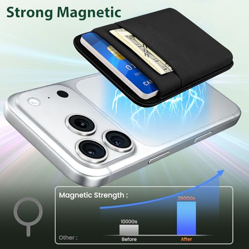 takyu Wallet Compatible with Magsafe, Stretchy Fabric 2600Gs Secure Magnetic Strength Minimalist Wallet Phone Credit Card Holder Compatible with iPhone 17 16 15 14 13 12 Magnet Case Black - color: Black