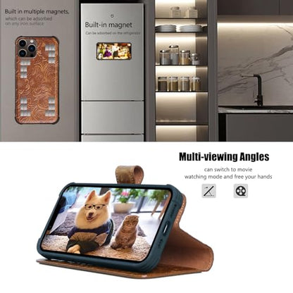 Leather Case Compatible With iPhone 15 Pro Max Wallet 6.7" | Genuine Leather 2in1 Magnetic Detachable Shockproof Kickstand,Flip Folio Cover with Card Slot,Wireless Charging RFID Blocking - color: Dark brown, size: 15 Pro Max