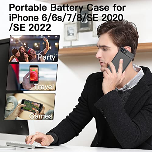 BOPPS Battery Case for iPhone 8/7/6s/6/SE(2022/2020), Ultra Slim Powerful 6000mAh Charging Case 360°Protection Rechargeable Extended Battery Charger Cases for iPhone 8/7/6s/6/SE(3rd and 2nd gen)