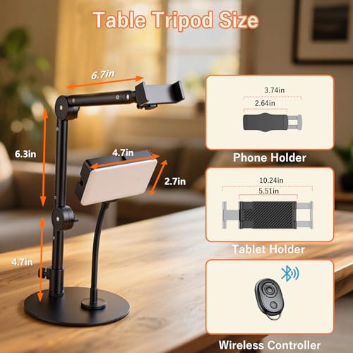 Overhead Phone Mount with Light, 360° Adjustable Height & Position