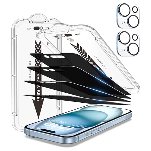 EZ-GLAZ-4+2 Pack for iPhone 15 Privacy Screen Protector (6.1") - size: iPhone 15