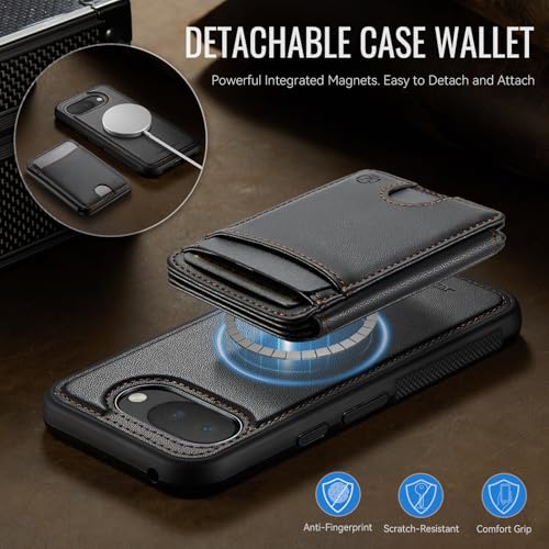 Wallet Case for Google Pixel 10a Compatible with MagSafe for Men Women, 2 in 1 Detachable Magnetic Phone Case with Card Holder Kickstand RFID Blocking for Pixel 10a (Black) - color: Black
