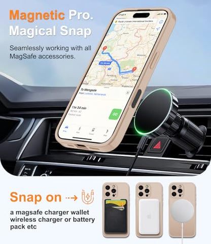 Magnetic Case for iPhone 16 Pro Case with Screen Protector+Wrist Strap | Compatible with MagSafe,Full Camera Protection,Slim Translucent Matte Phone Cover,Sand Pink - color: Sand Pink