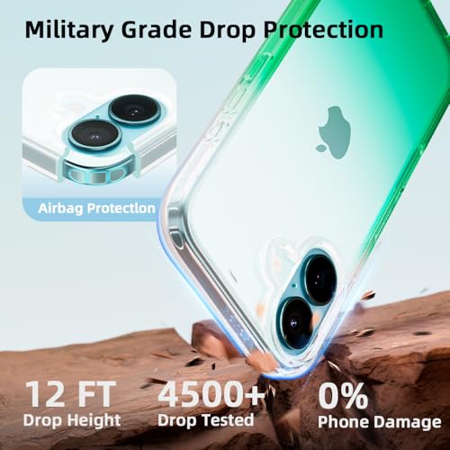 Mobnano for iPhone 16 Case, Protective Shockproof Bumpers [Not Yellowing] Anti-Scratch Transparent Slim Hard PC Back Soft TPU Frame Cover for Men Women - Gradient Green - color: Gradient Green
