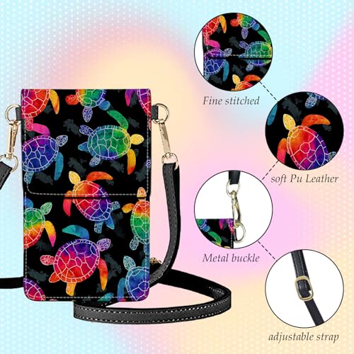 Small Crossbody Bags for Women Touchscreen Cell Phone Bag Cross Body Purses with adjustable Strap,Gifts For Teenage Girls - color: Rainbow Turtle