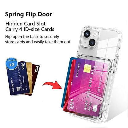 Wallet Case for iPhone 15 with 3 Credit Card Holder Slot Clear | Shockproof Hybrid Heavy Duty Protection Clear Phone Cover Compatible with iPhone 15 6.1 Inch 2023 - color: Clear, size: iPhone 15