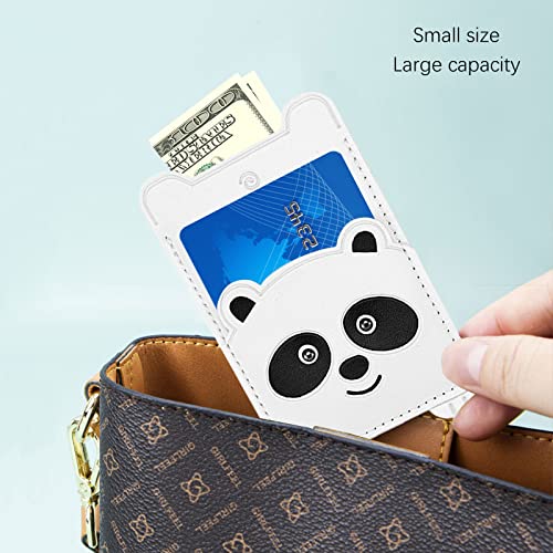 Cell Phone Wallet,White Leather Cute Panda, Secure Card Holder for iPhone, Android & Smartphones,Premium Leather,Adhesive Sleeve Pocket,Minimalist Design