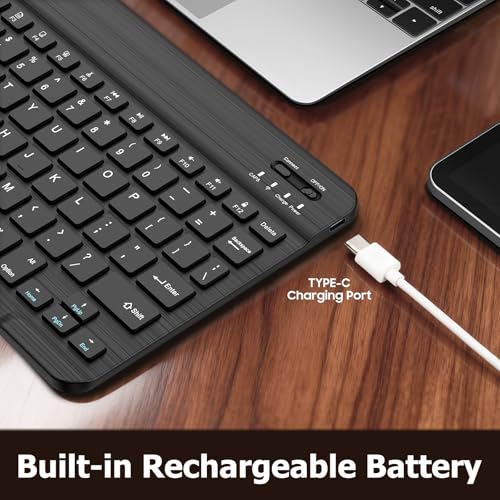 FINTIE 10-Inch Ultrathin Wireless Bluetooth Keyboard, Black | Universal Tablet Phone Keyboard, Rechargeable Battery, Slim Detachable Design, Quiet Scissor Keys, Travel Ready