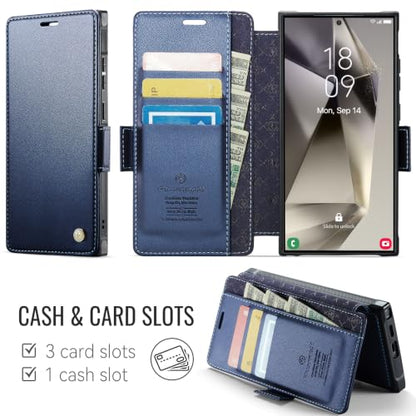 for Galaxy S24 Ultra Slim Wallet Case Wireless Charging, Deep Blue - color: Deep Blue, size: Samsung Galaxy S24 Ultra