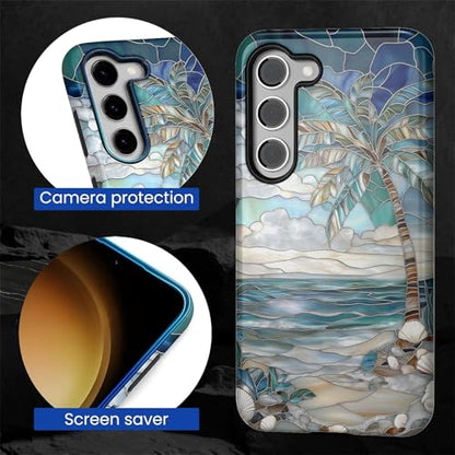 Case for Samsung Galaxy S23,Anti-Scratch Full-Body Cover Shockproof Slim Design Case,PC Hard Shell & Silicone Inner Bumper -Beach Palm Tree - color: Beach Palm Tree, size: Galaxy S23