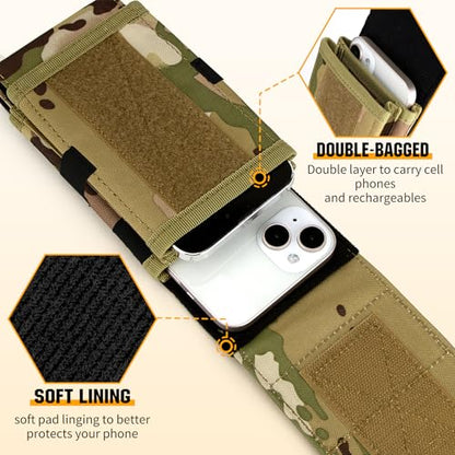 Dual Tactical Phone Pouch Molle Phone Holster Double Capacity Holder Universal Utility EDC Pouch for iPhone 17 Pro Max/17 Pro/16 Pro Max/16 Pro/15 Pro Max/15 - color: Camo