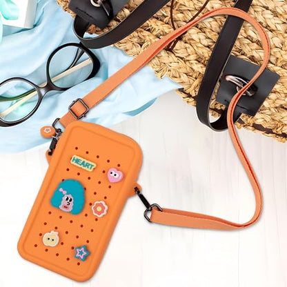 Candy Small Crossbody Bag with Charms, Beaded Phone Wrist Strap Bundle, Cellphone Purse and Hands-Free Wristlet Bracelet (Orange) - color: Orange