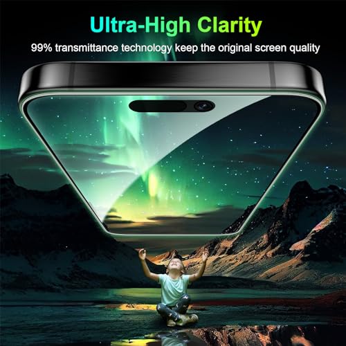 Esanik [2-Pack for iPhone 15 Pro Max 360° Privacy Screen Protector - 4-Way Anti-Spy Tempered Glass,Shatterproof, Anti-Peep, Scratch Resistant,Easy Installation Frame Included