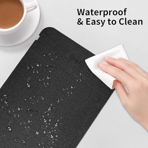 Fast Wireless Charging Mouse Pad 15W, Office Desk Pad with Ultra-Smooth Surface Non-Slip Rubber Base, Waterproof Mousepad for Computers/Office/Work/Home/Pad for iPhone Samsung (Black) - color: Black