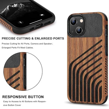TENDLIN Magnetic Case Compatible with iPhone 14 Case Wood Grain with Carbon Fiber Texture Design Leather Hybrid Slim Cover (Compatible with MagSafe) Hairline - color: Magnetic Hairline, size: iPhone 14