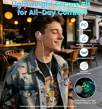 Wired Gaming Earbuds with Mic, 11mm Dynamic Driver HiFi in Ear Monitors, 3-Way Adjustable Tuning Switch Detachable Cable IEM Earphones, Deep Bass Noise Isolating Headphones for Musician Game PC Laptop - color: Purple