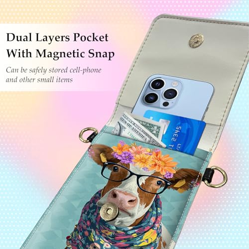 Small Crossbody Bags for Women Touchscreen Cell Phone Bag Cross Body Purses with adjustable Strap,Gifts For Teenage Girls - color: Hipster Animal Cow