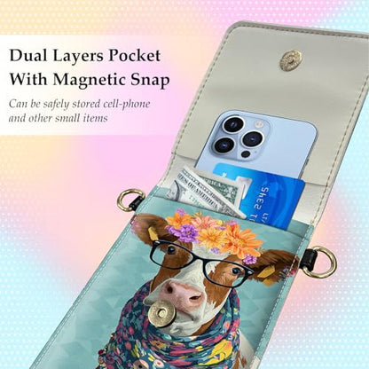 Small Crossbody Bags for Women Touchscreen Cell Phone Bag Cross Body Purses with adjustable Strap,Gifts For Teenage Girls - color: Hipster Animal Cow